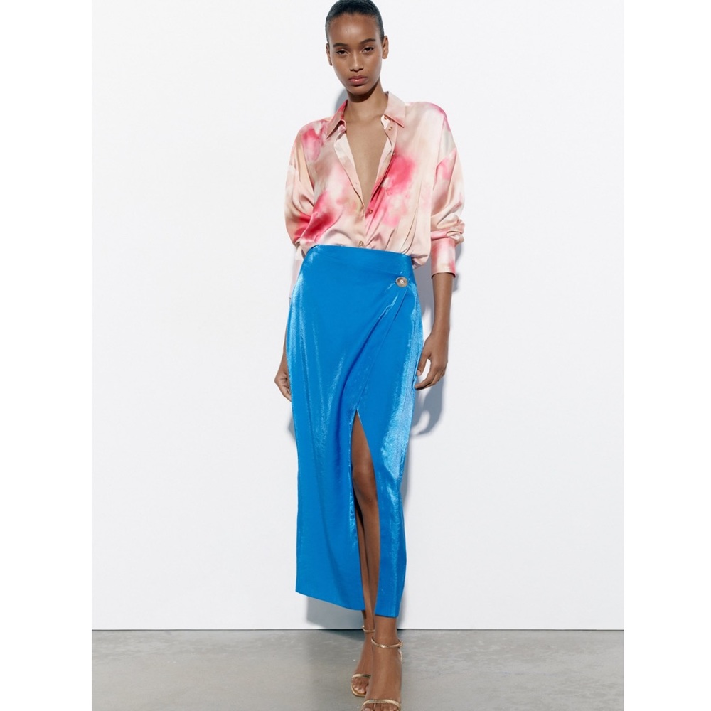 Zara SATIN EFFECT WRAP SKIRT